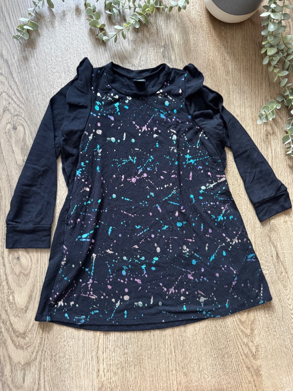 Pixie Lane Girls Size 6 Black Paint Splatter Ruffle Dress